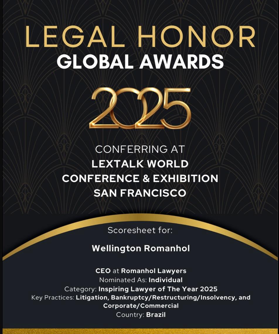 Legal Honor Global Awards 2025 - Inspiring Lawyer of The Year - Dr. Wellington Romanhol